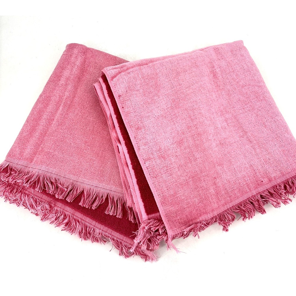 NEW Vintage Sears Drylon Pink Fringe Bath Towel Set Lot 48 x 24 Lot of 2 MCM